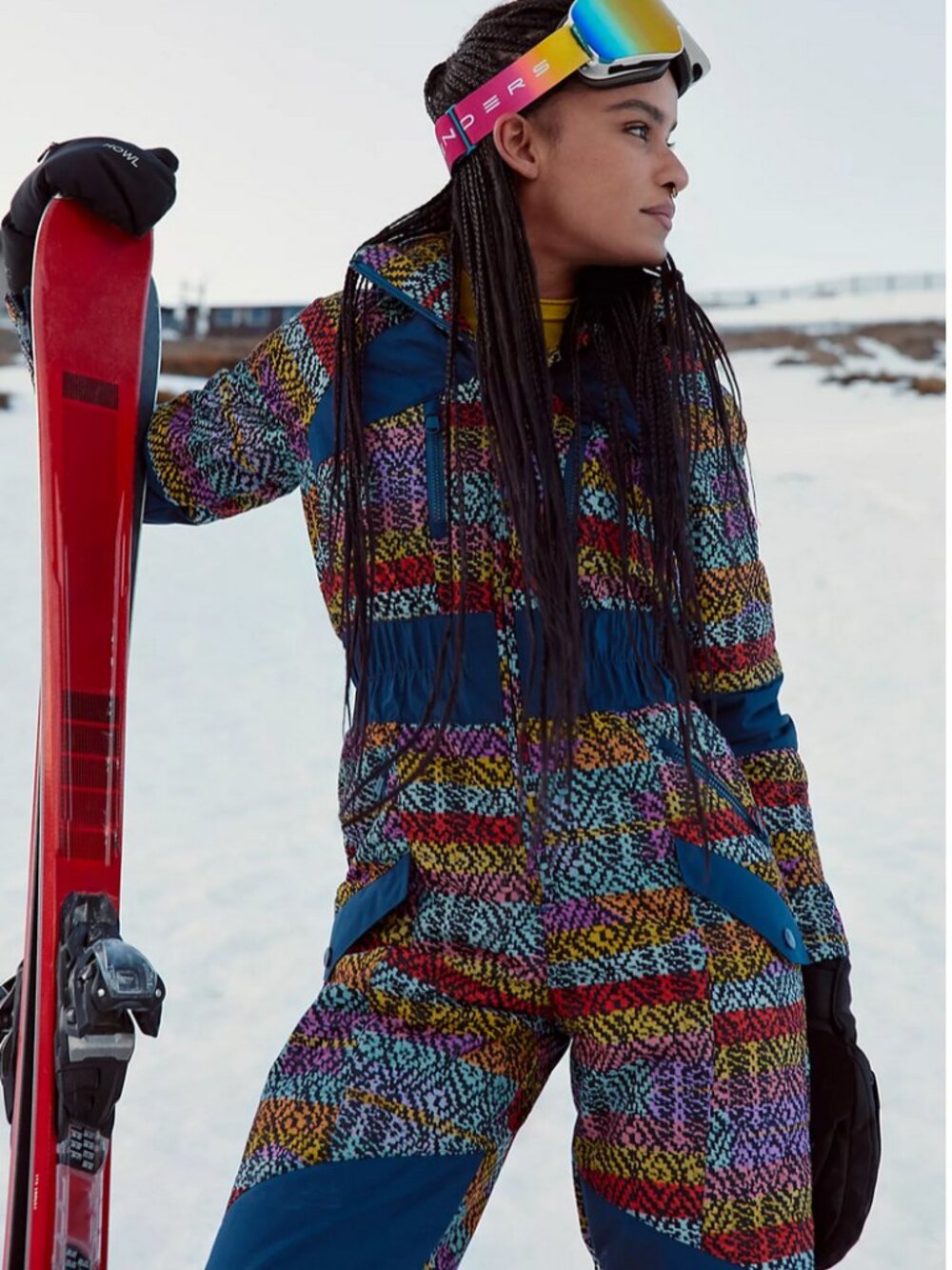 Free People All Prepped Rainbow Jacquared/Geometric Ski Suit - Size Small